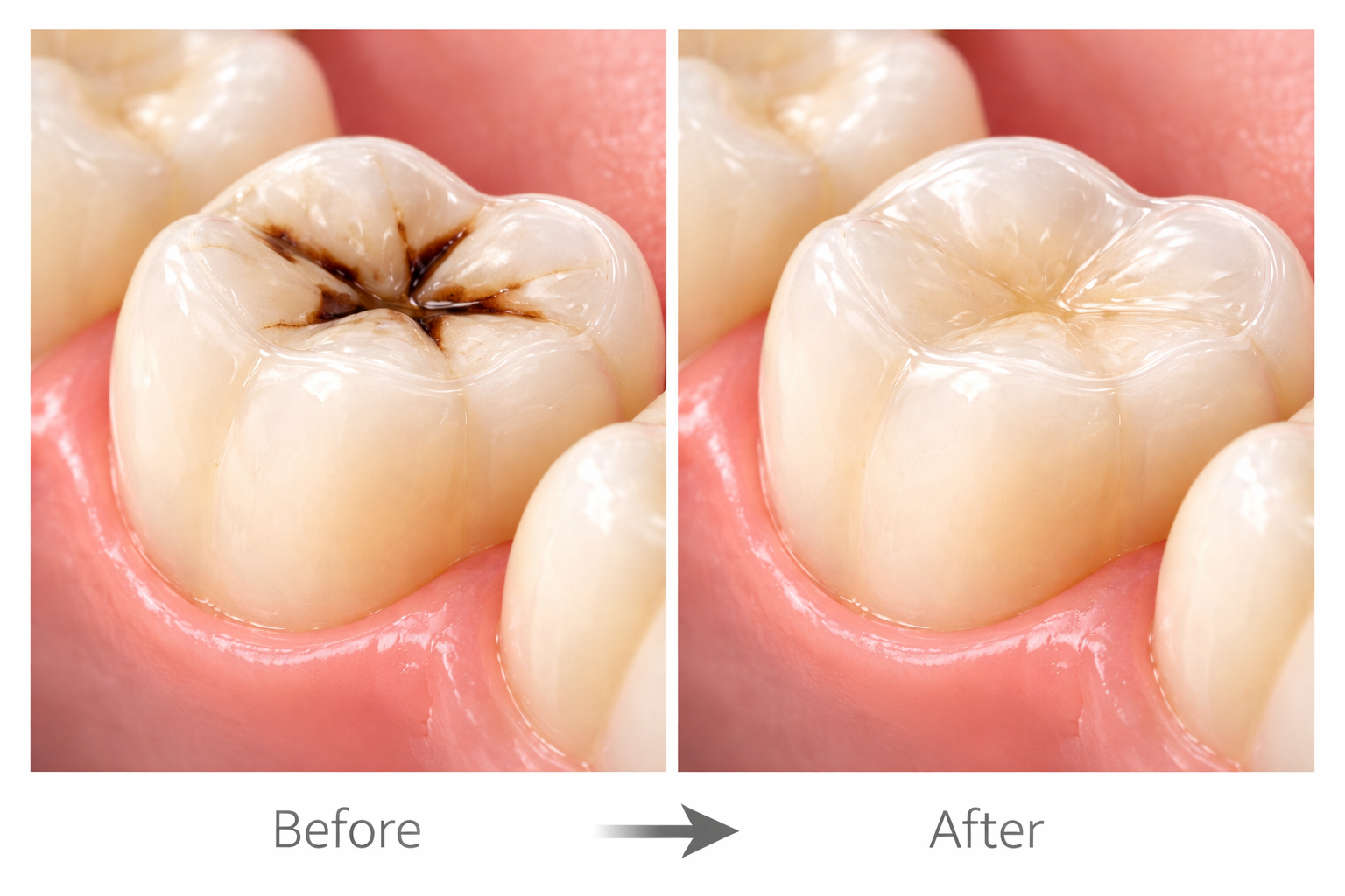 Molar tooth with protective dental sealant applied at Limitless Dental Jersey City
